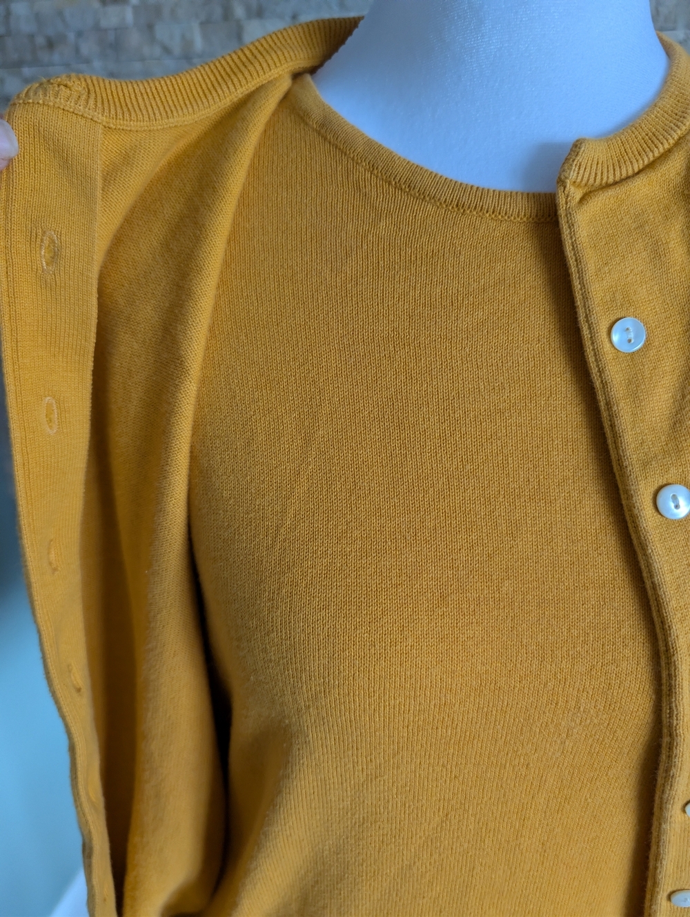 Vintage 90s Land's End 100% Cotton Women's Cardigan Sweater 2 Pc Set Yellow Sz S - Picture 3 of 16